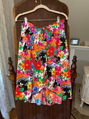 VTG Sirena Floral Wrap Skirt Tropical Floral Bold Print Swim Cover Up M Boho